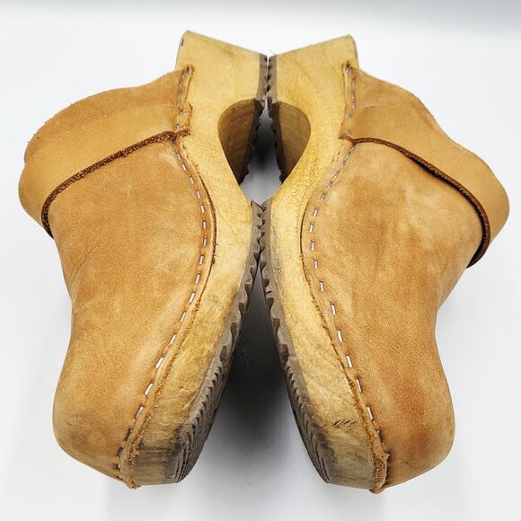 Vollsjo Original Tan Genuine Leather Wooden Clogs Swedish Design Handmade Sz 40 - Picture 4 of 9
